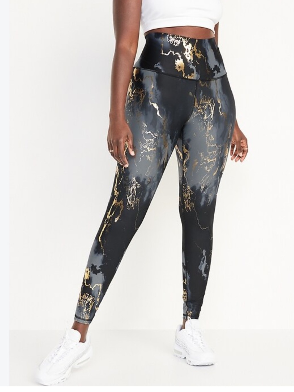 Old Navy Powersoft Extra High Rise Active Leggings Black Gold Marble size large